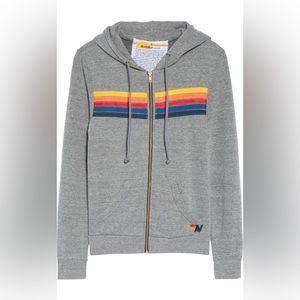 Aviator Nation 5-Stripe Zip Hoodie - Medium - Heather Grey